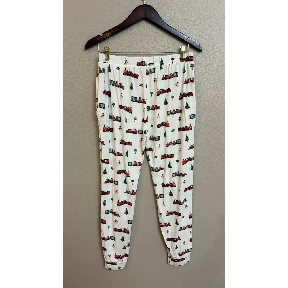 Kyte Baby Pajama Jogger Pants Large North Pole Christmas Train Bamboo Lounge - Picture 3 of 7
